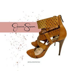 Jessica Simpson Leather Multi Strap Geo Cuttout Heel